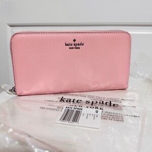 NWT Kate Spade Lena Tutu Pink Zip-Around Pebbled Leather Wallet